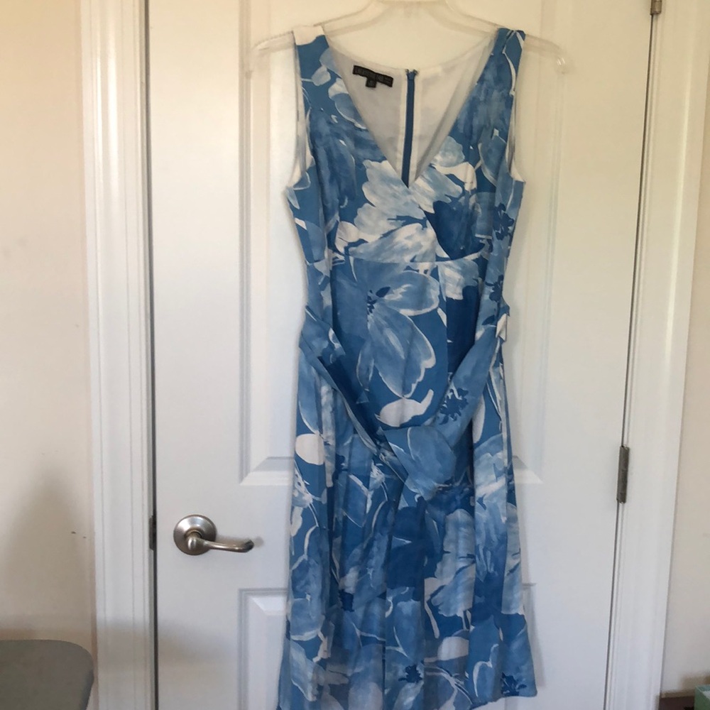 Linen Lafayette 148 high low dress with belt. US size 12